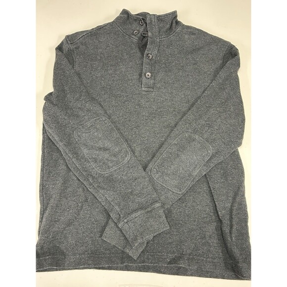 Banana Republic Men’s Button Mock Pullover L Gray Cotton Sweatshirt Elbow Patch - Picture 1 of 10